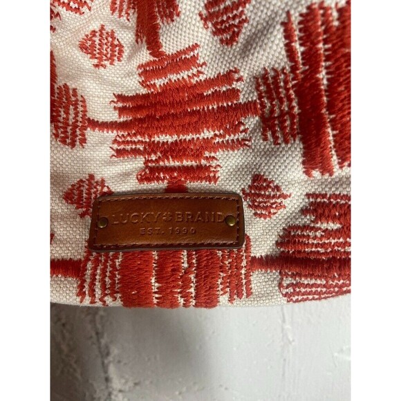 LUCKY BRAND WOMENS BRAIDED HANDLE COTTON ORANGE TOTE 20 X 10 NEW - Picture 2 of 6